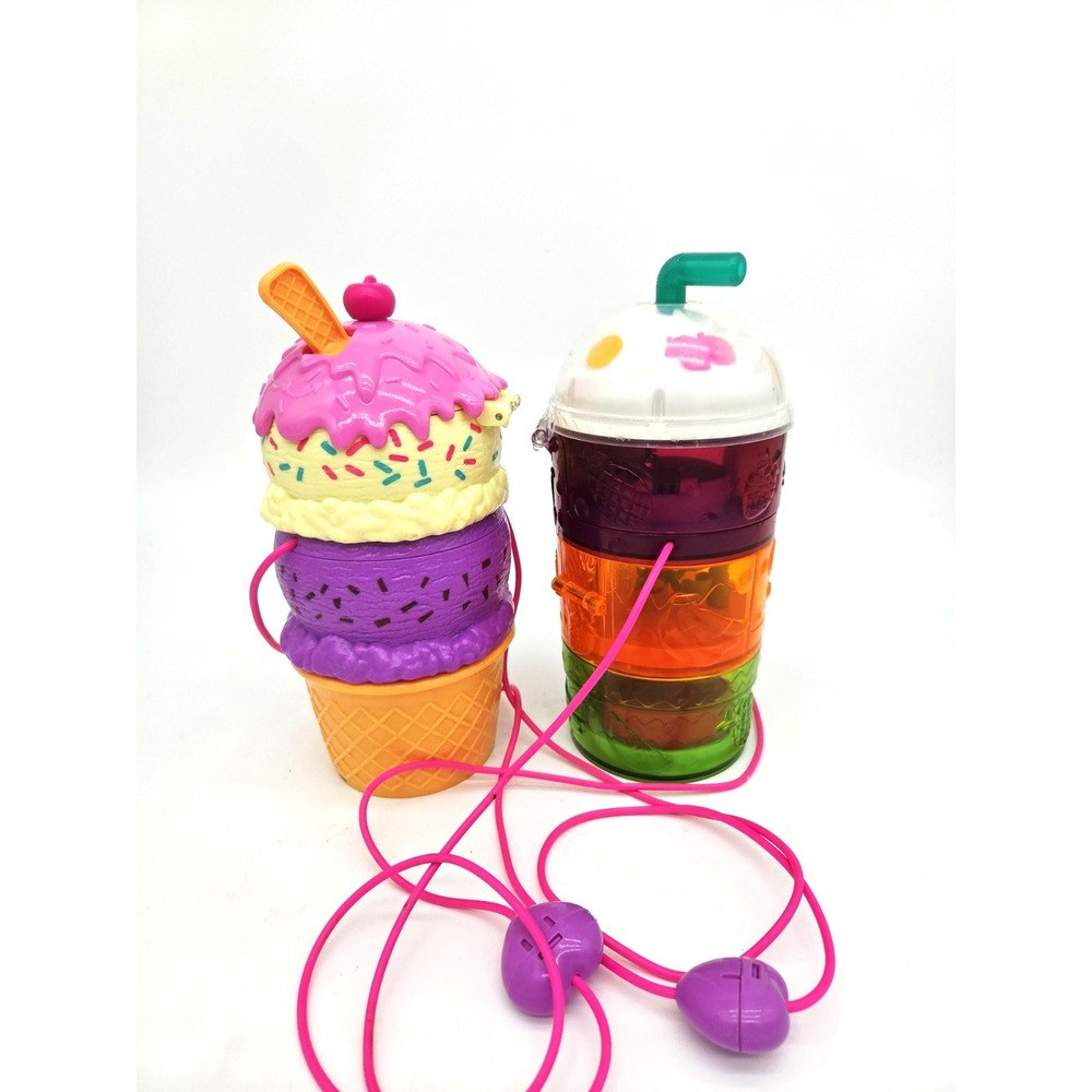 Lot of 2 Polly Pocket Spin n Surprise Playset Purse Ice Cream Cone Mattel
